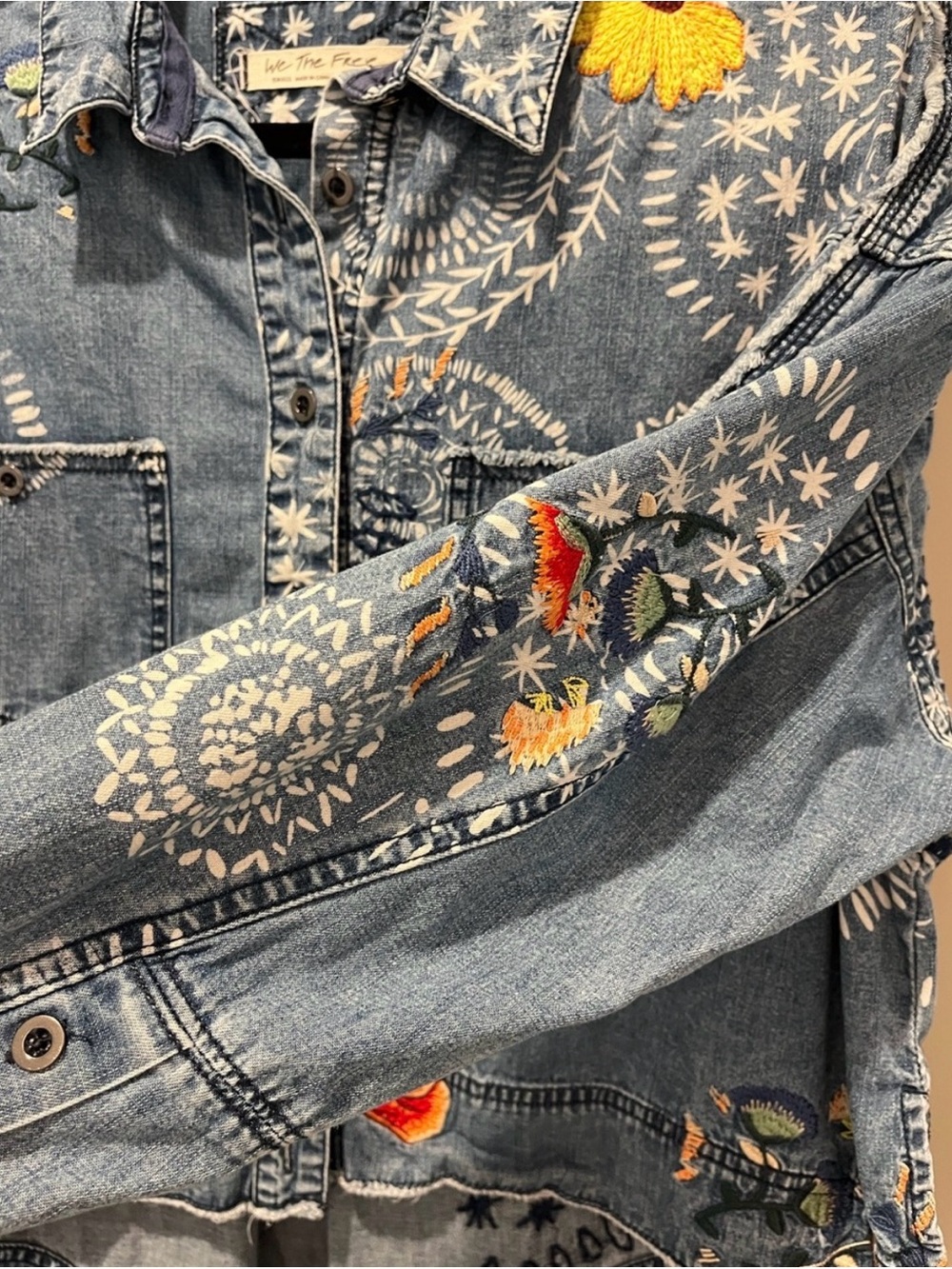 We the free people Marrakesh Embroidered Denim Top small boho jean - Picture 6 of 8